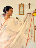 Hand Block Printed Grey Paisley Dupatta
