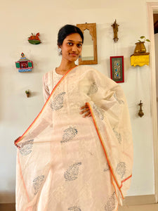Hand Block Printed Grey Paisley Dupatta