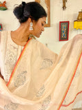 Hand Block Printed Grey Paisley Dupatta