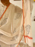 Hand Block Printed Grey Paisley Dupatta