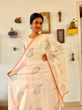 Hand Block Printed Grey Paisley Dupatta