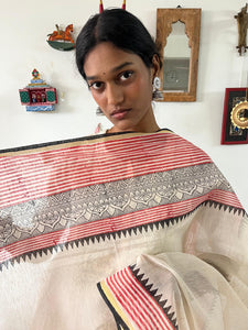 Hand Block Printed Red Dupatta