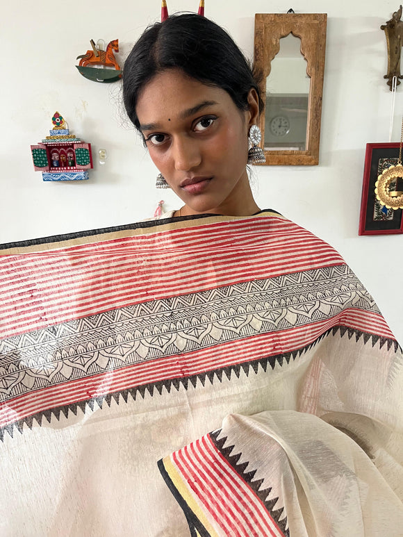 Hand Block Printed Red Dupatta