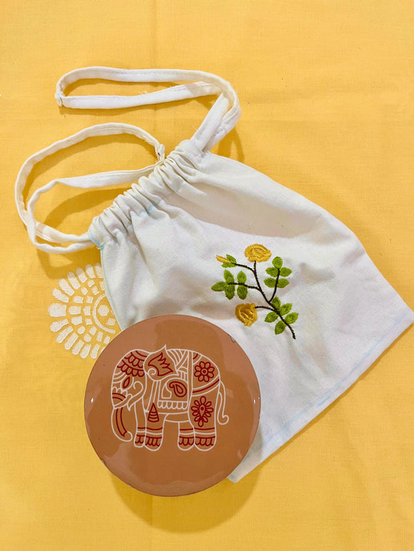 Elephant Wooden Coaster Set (4 pcs) with Potli Bag