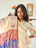 Hand Block Printed Red & Blue  Duppata