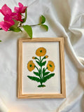 Hand Block printed PoppyFlower in Mustard & Green Frame
