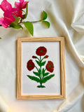 hand block printed Poppy Flower in Red & Green Frame