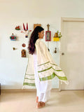 Hand Block Printed Green Dupatta