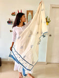 Hand Block Printed Ash Blue Dupatta