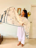 Hand Block Printed Ash Blue Dupatta