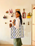 Tote Bag- Hand Block Printed-Blue&Green