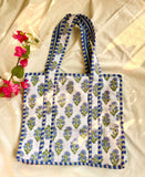 Tote Bag- Hand Block Printed-Blue&Green