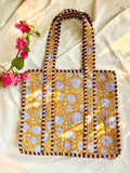 Tote Bag- Hand Block Printed-Mustard & Brown