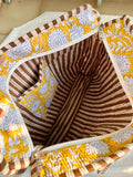 Tote Bag- Hand Block Printed-Mustard & Brown