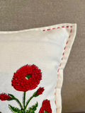 Poppy Print Pure Cotton Cushion Cover in Red & Green