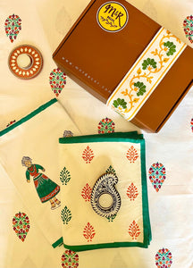 Hand Block Print Tanjavur Doll Table Runner, Table Mats and Candle Holder