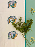 Hand Block Print Peacock Table Runner, Table Mats and Candle Holder
