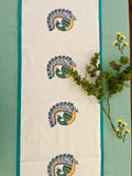 Hand Block Print Peacock Table Runner, Table Mats and Candle Holder