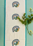 Hand Block Print Peacock Table Runner, Table Mats and Candle Holder