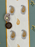 Hand Block Print Paisley Table Runner, Table Mats and Candle Holder