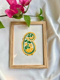 Hand Block printed Alpona inMustard & Green Frame