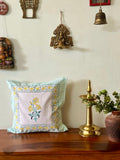 Block Printed Mughal Print Cushion Cover in Yellow and Light Blue