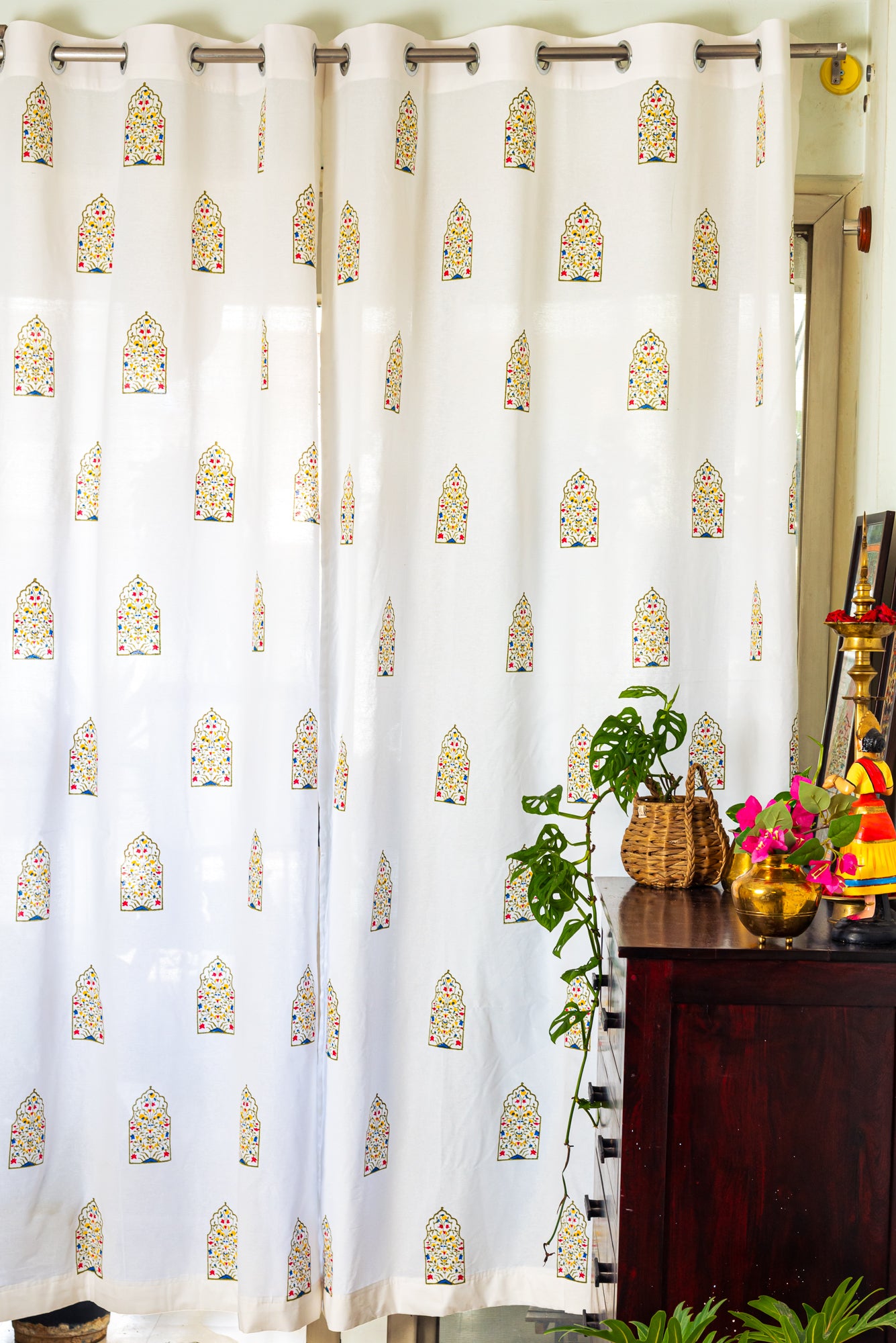 Block print curtains deals