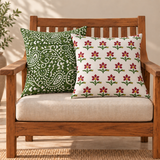 Vaatika_ A set of Hand Block Printed  Green cushion cover with all over small red Flowers