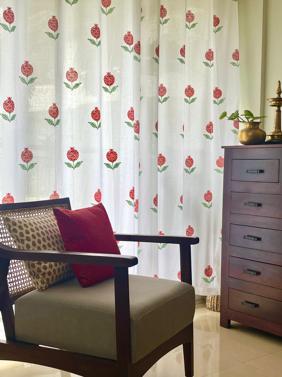 Hand Block Printed _Pomegranate print Curtains