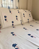 Hand Block Blue Lotus Print Cotton Bedsheet