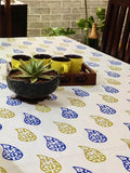 Hand Block Print Cotton Paisley Table Cloth (Indigo and Moss Green)