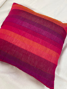 Magenta Pink Raw Silk Katha Stitch Cushion Cover