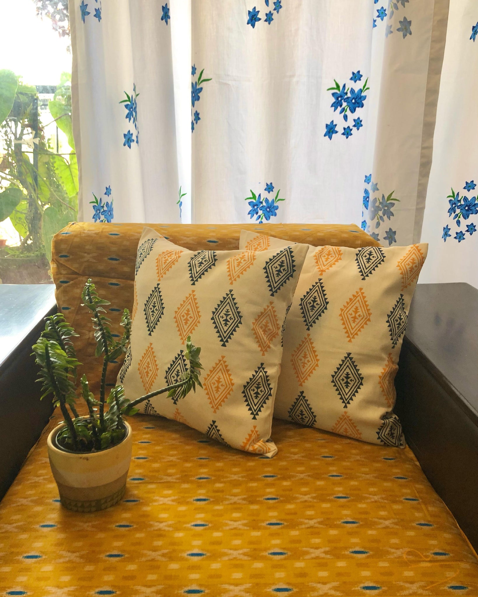 Hand Block Print Aztec Diamond Cushion Cover MnR Decor