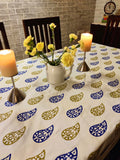 Hand Block Print Cotton Paisley Table Cloth (Indigo and Moss Green)