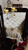 Hand Block Print Cotton Paisley Table Cloth (Indigo and Moss Green)