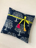 Indigo Ribbon Cotton Cushion Cover