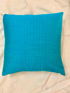 Blue Raw Silk Katha Stitch Cushion Cover
