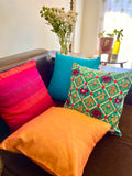 Blue Raw Silk Katha Stitch Cushion Cover