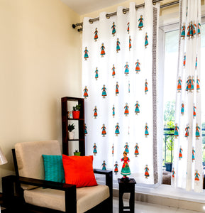 Hand Block Print Doll Curtain Turquoise / Orange