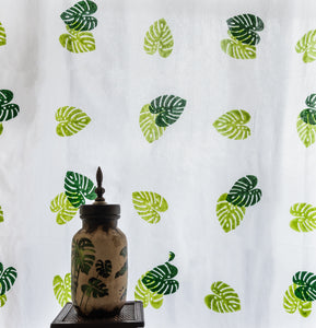 Hand Block Print Monstera Print Cotton Curtain
