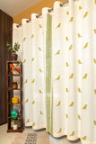 Hand Block Parrot Motif Curtains in Mustard and Green