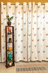Hand Block Kalka Print Curtain in Mustard, Indigo and Red