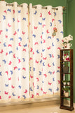 Hand Block Print Pink and Blue Butterfly Print Cotton Curtain