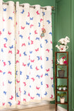 Hand Block Print Pink and Blue Butterfly Print Cotton Curtain