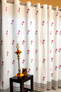 Hand Block Print Lotus Print Cotton Curtain (Quick Ship) PREMIUM Fabric
