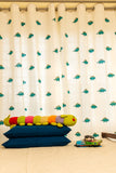 Hand Block Print Dinosaur Cotton Curtain in Turquoise and Green for Kid's bedroom - STANDARD FABRIC-SINGLE Piece