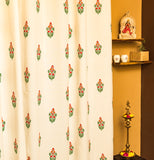 Hand Block Printed Pallavi Print Curtains in Red, Green and Mustard