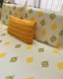 Hand Block Printed Yellow and Moss Green Piyusha Print Cotton Bed Sheet