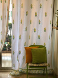 Hand Block Print Green and Yellow Kalpana Print Cotton Curtain