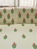 Hand Block Printed Red and Green Floral Pallavi Print Cotton Bed Sheet